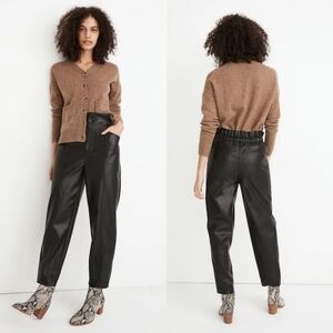 MADEWELL Faux Leather Pull On Paperbag Pants In True Black 4.